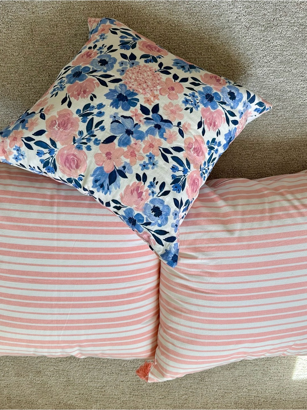 Caitlin Wilson Pink Stripe Tassel & Floral Pillow Cover Set Nursery Decor